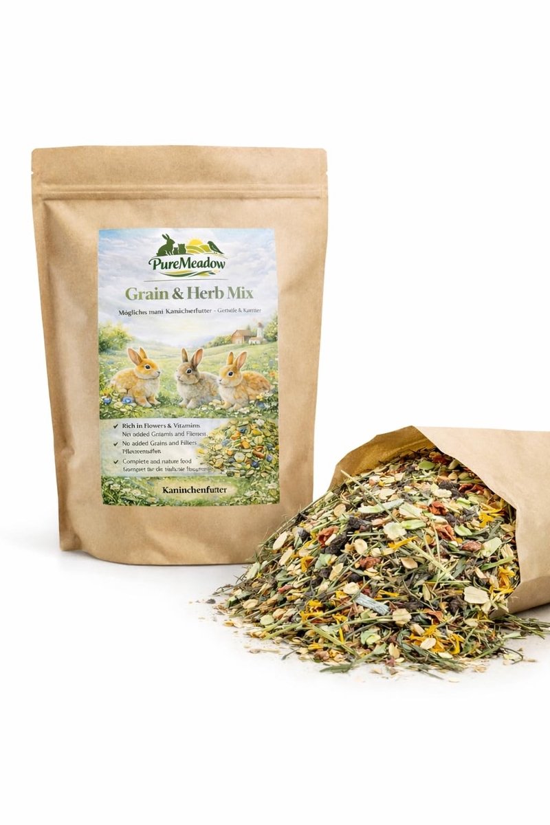 Solidchoice- Konijnenvoer 1 kg - Grain/Grass Mix - Hooi/Haver/Gerst - Gezonde Spijsvertering - Ruwe Vezels 22% - Natuurlijke Voeding - Dierenvoer