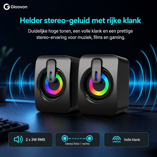 Luidsprekers voor PC - RGB Verlichting - Plug & Play - 3.5mm Audio Kabel - Zwart van Merkloos — afbeelding 5