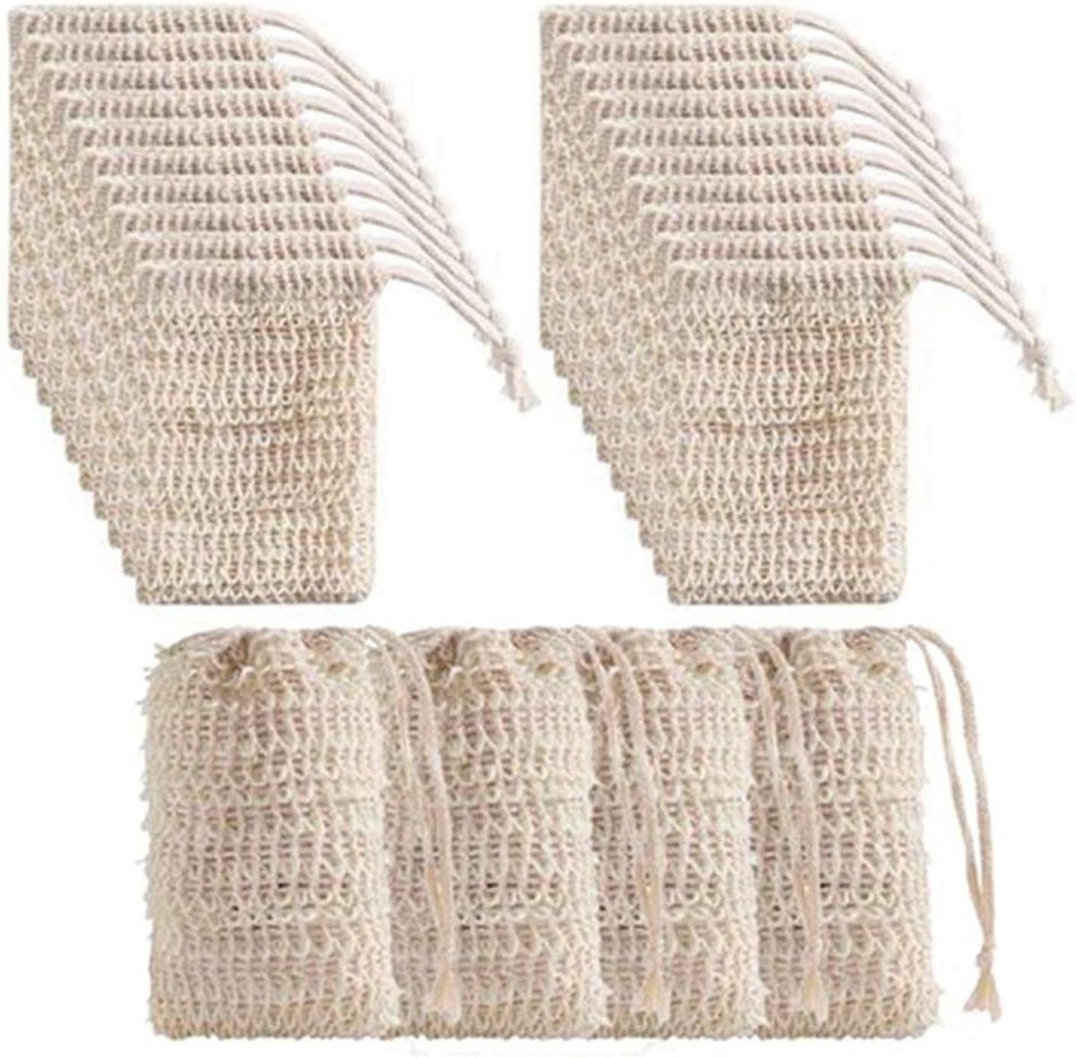 Zeepzakjes - Sisal zakjes - Douchen - Natuurlijk materiaal - 50 stuks - Naturel