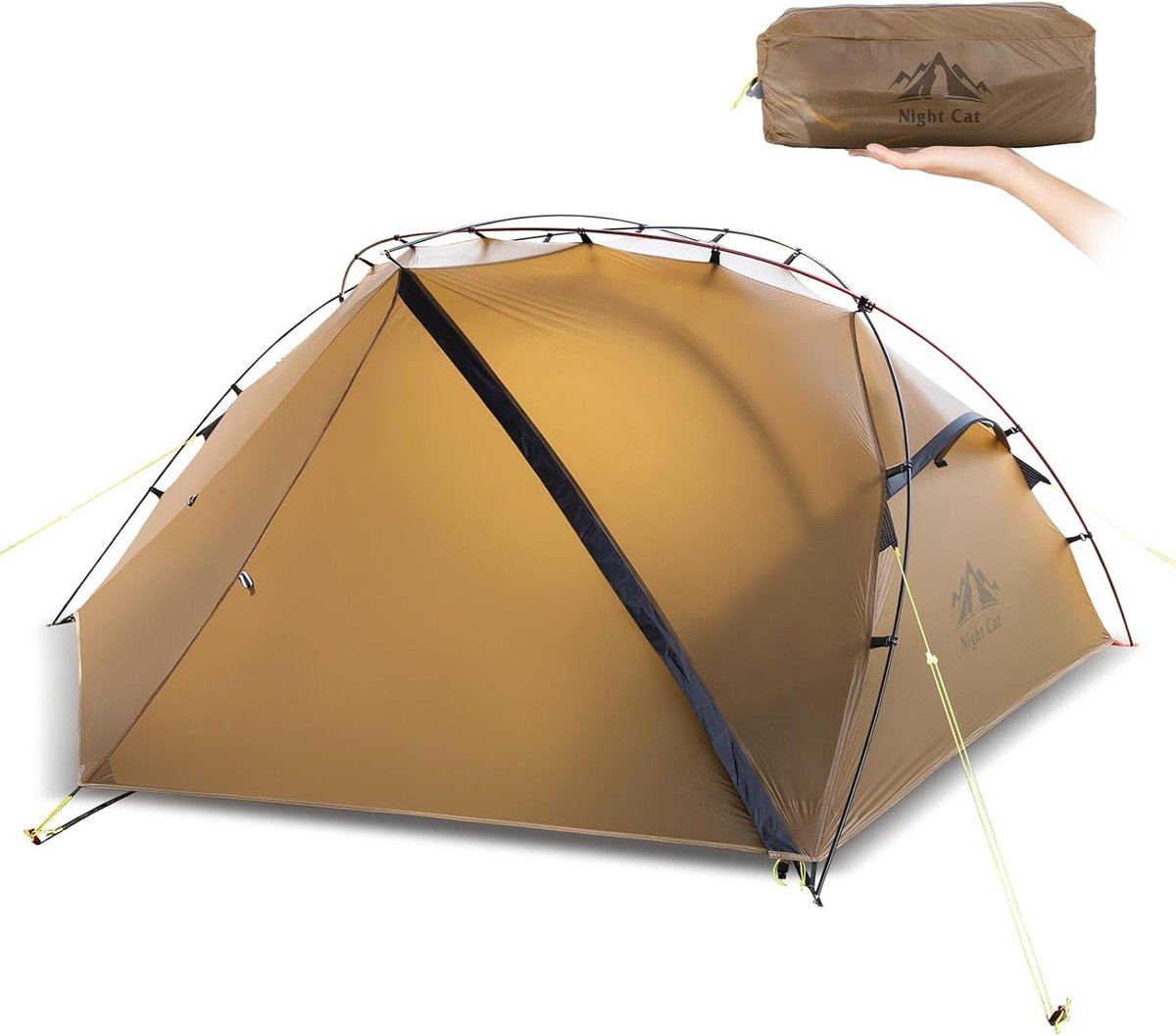 Night Cat Camping Tent 2 Personen: Waterdicht Camping Tent 2 Persoons Twee Laags Eenvoudige Opzet Licht Voor Trekken Wandelen Tuin