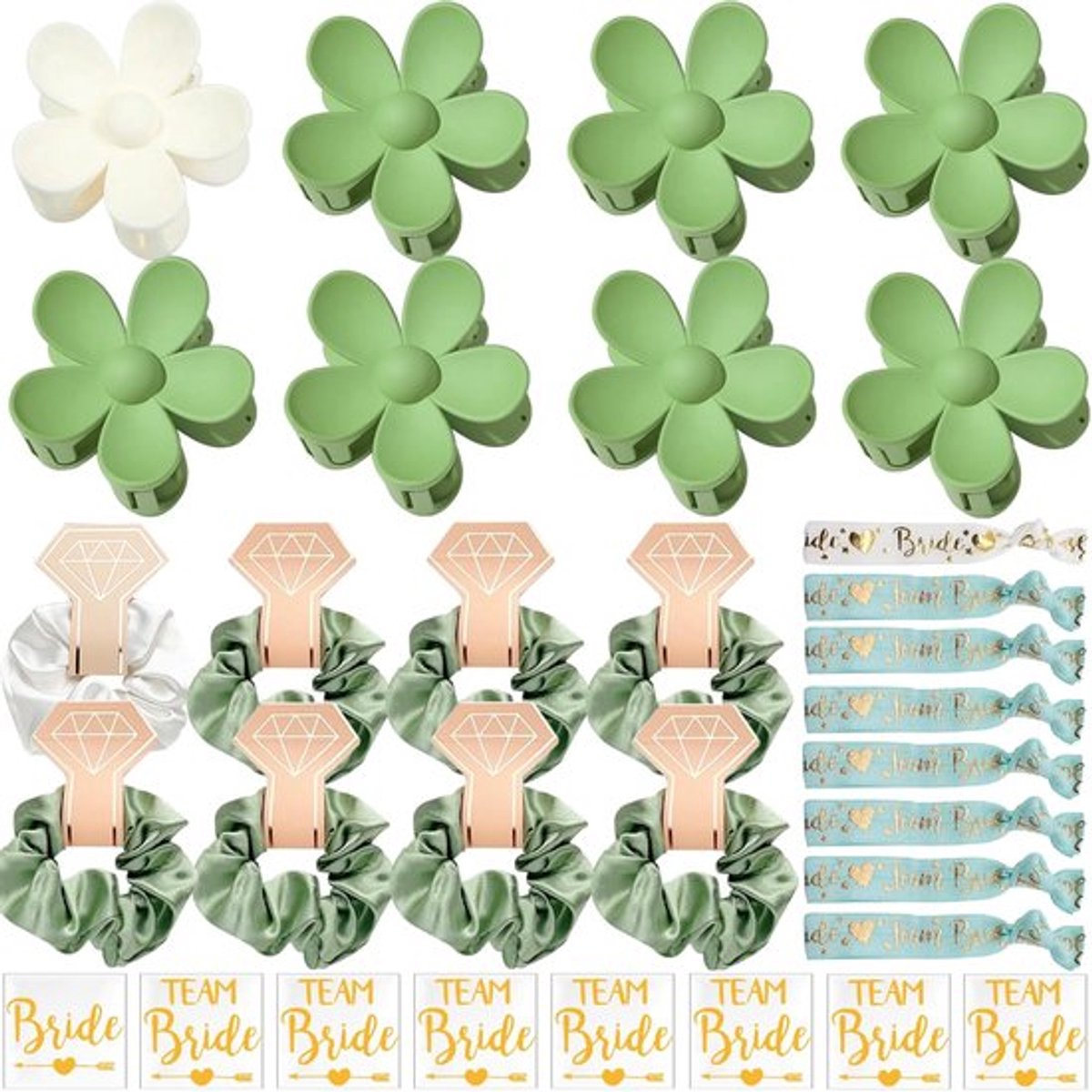 Vrijgezellenfeest Accessoires - Vrijgezellenfeest - 32 Stuks - Groen - Team Bride - Haaraccessoires voor vriendinnen - Decoratie