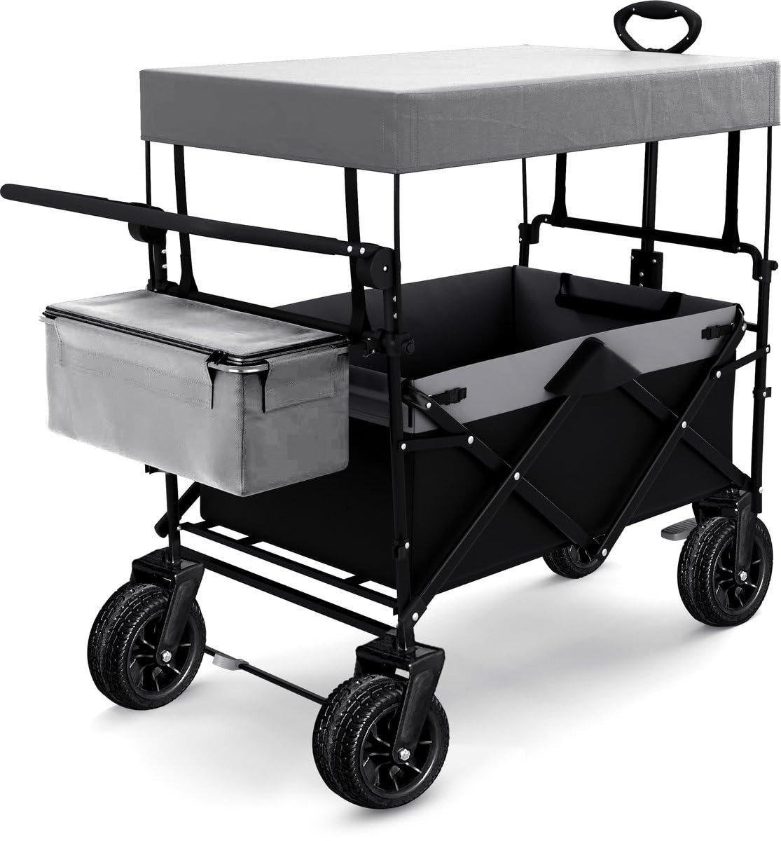 Dailygoods- Bolderkar met Dak - Opvouwbare Bolderkar - Transportwagen - Sterk Stalen Frame - Grote All-Terrain Wielen - Verstelbare Trekstang