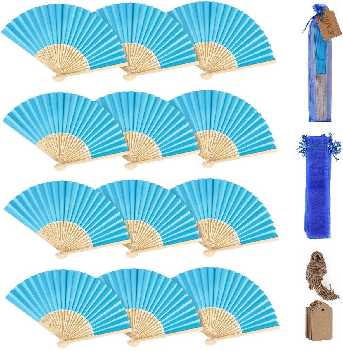 Dailygoods- Waaiers 28 Stuks - Opvouwbare Waaiers - Bruiloftswaaiers - Feestdecoratie - Bamboe/Papier - Duurzaam en Geurloos - Feestwaaiers