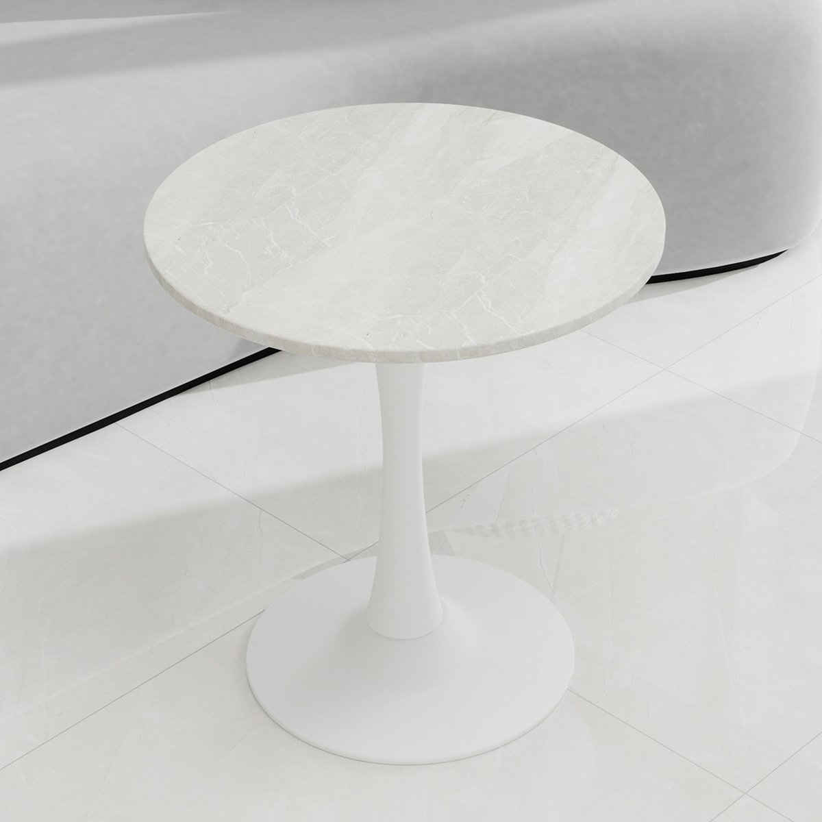 DESMIU Salontafel - Moderne Ronde Bijzettafel Met Marmerlook - Voor Woonkamer, Eetkamer En Zitruimte - Kunstmarmer - Wit - 27,6 Inch
