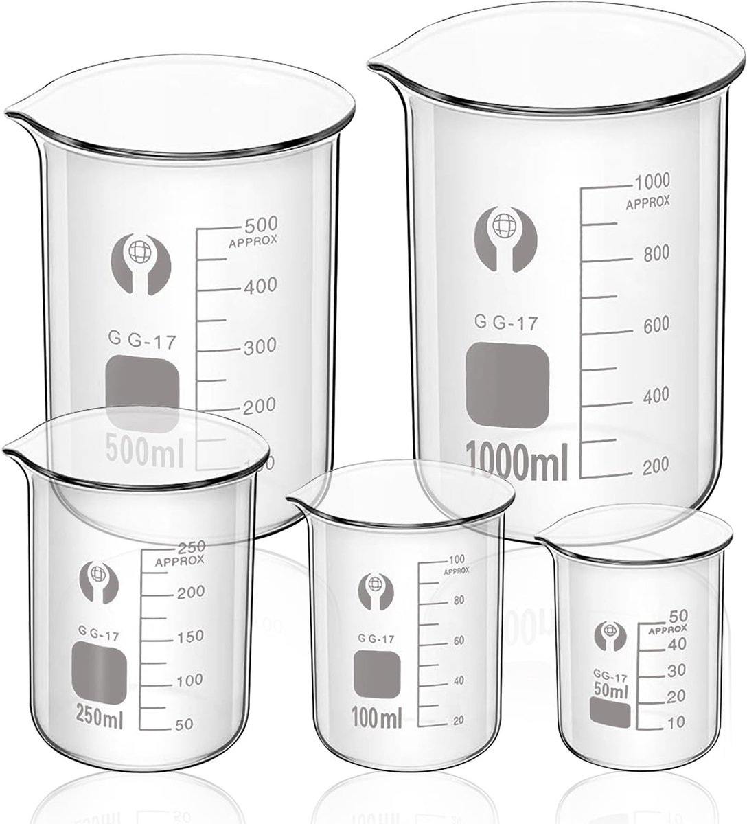 Dailygoods - Glazen Bekerset 5-delig - Gegradueerde Maatbekers van Borosilicaatglas