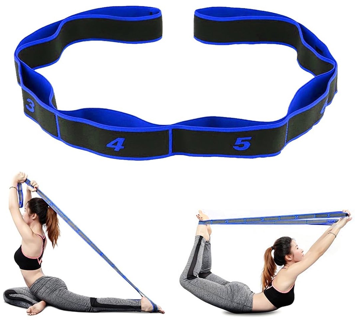 Dailygoods- Yoga-stretchband met 10 gespen - Elastische Sportband - Fitnessband - Pilatesband - Verstelbare Band - Ideaal voor Yoga