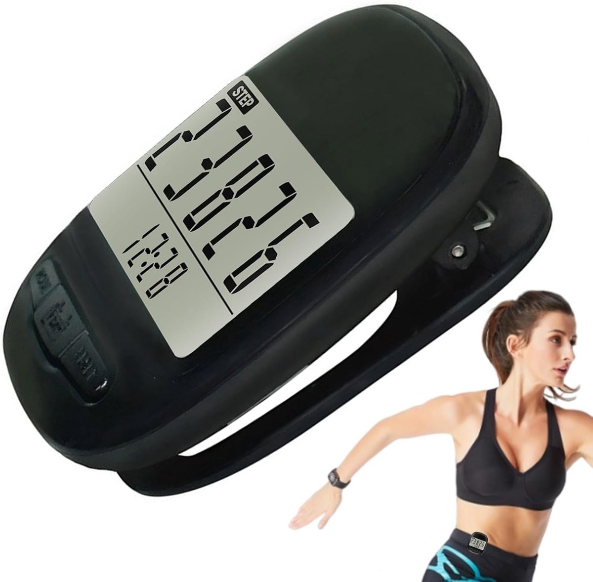 Stappenteller Clip - Activiteitentracker Teller - Wandelen Fitness - Extra Groot Display - 6 x 5 x 2.2 cm - Zwart