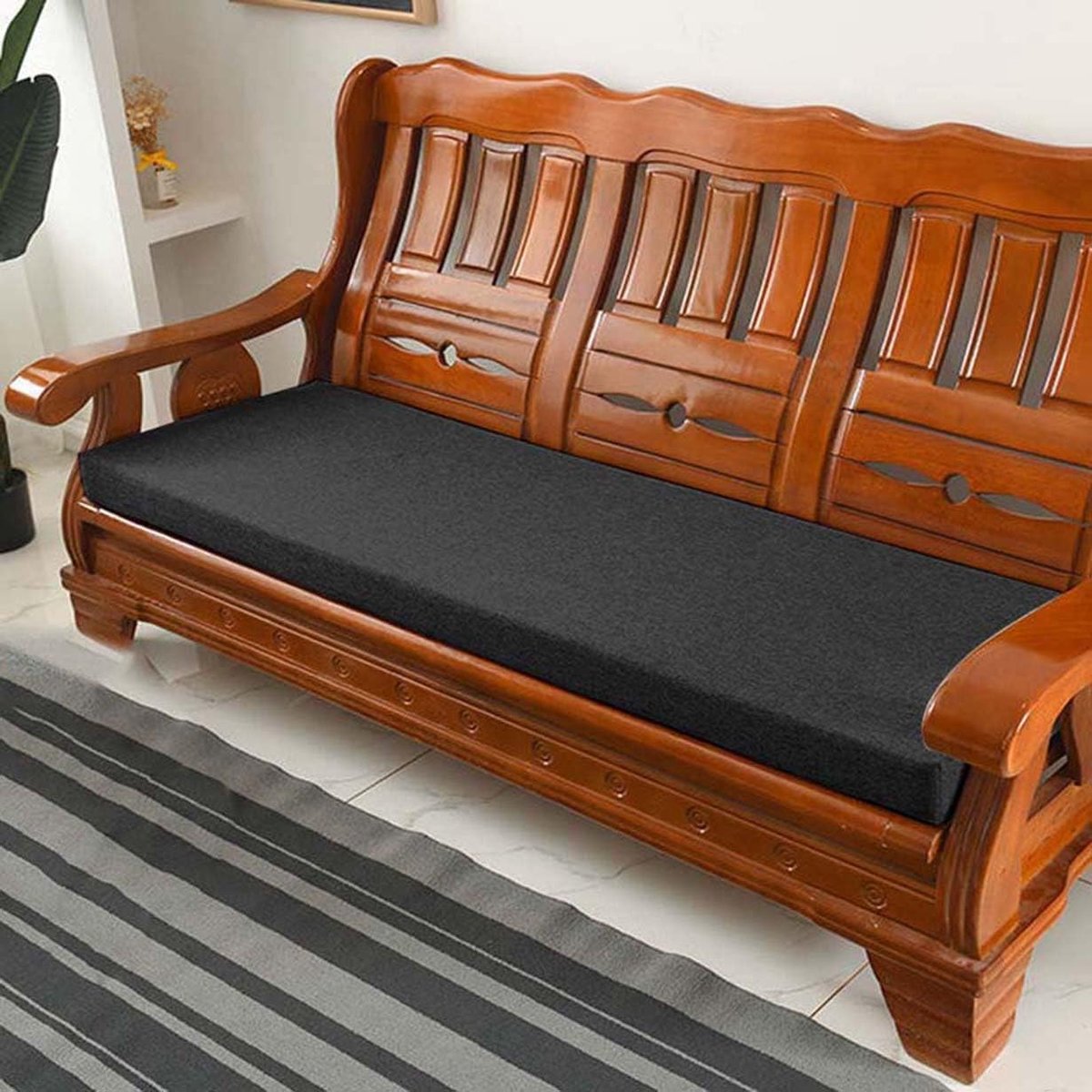 Tuinbankkussen - Bankkussen Outdoor - Comfortabel Zitten - Hoge Dichtheid Schuim - 200x40x3cm - Zwart