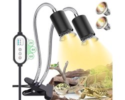 Reptielen Warmtelamp - Dubbele Lamp Houder - Warmte Creëren - Met Timer - 2 x 50W - Zwart