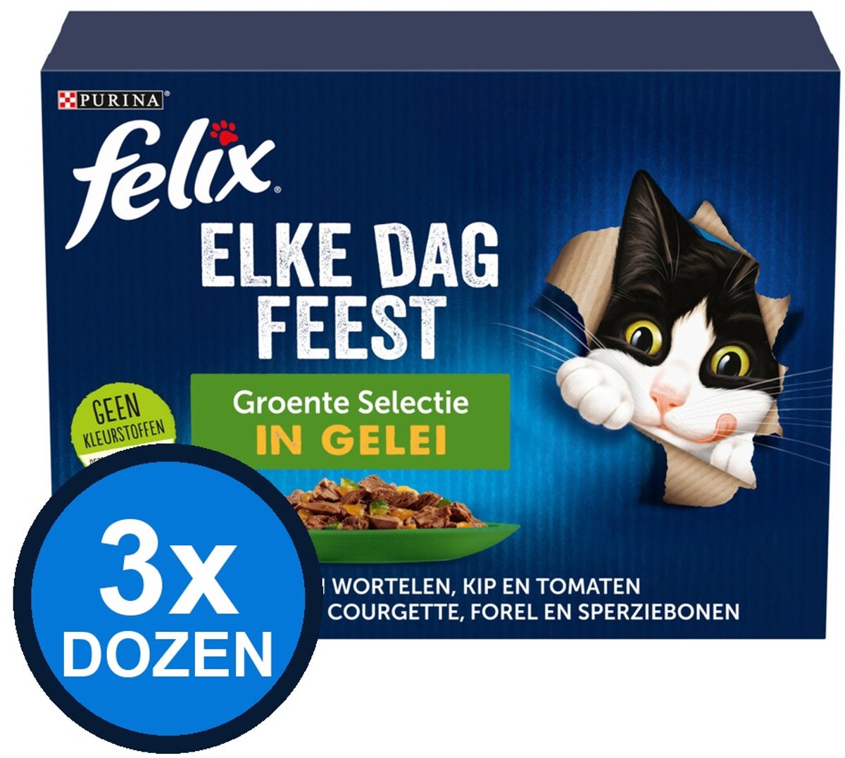 Felix Felix - Elke Dag Feest Groente Selectie in Gelei - Kattenvoer Natvoer - doos 12x85g
