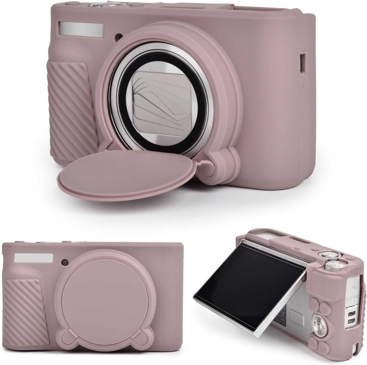 LISM-Beschermhoes Geschikt voor Canon SX740 camera, gemaakt van zacht siliconen, geschikt voor Canon PowerShot SX740/SX730 camera's - krasbestendige beschermhoes met afneembare lensdop - gebroken lotuswortel roze.