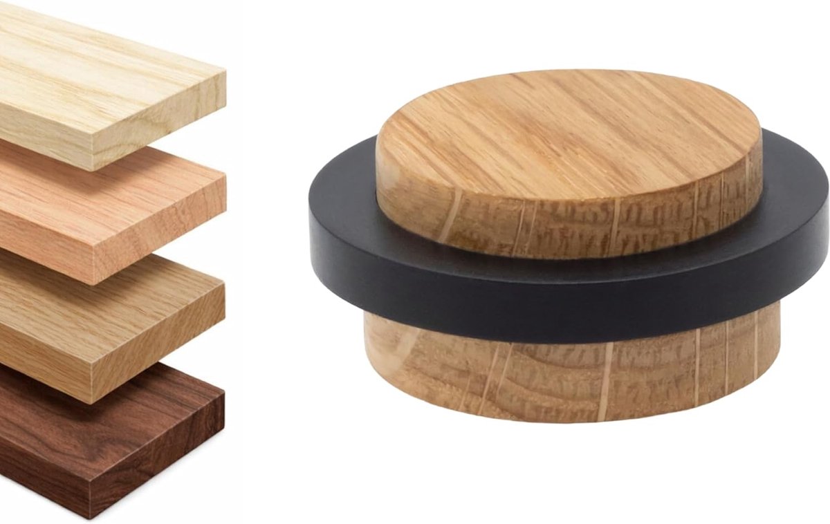 Houten deurstopper - Zelfklevend - Muren beschermen - Massief eikenhout - 37 cm hoog - Eiken met zwart