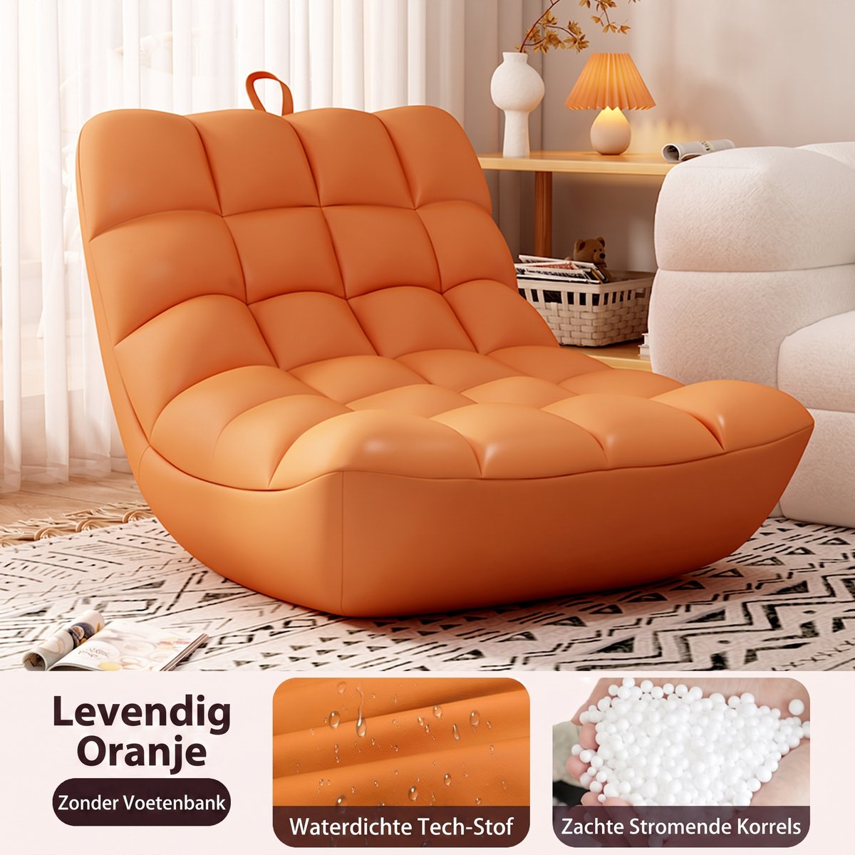 Trendy zitzakbank perfect om op te loungen of te slapen een kleine bank voor de slaapkamer of het balkon oranje van kleur