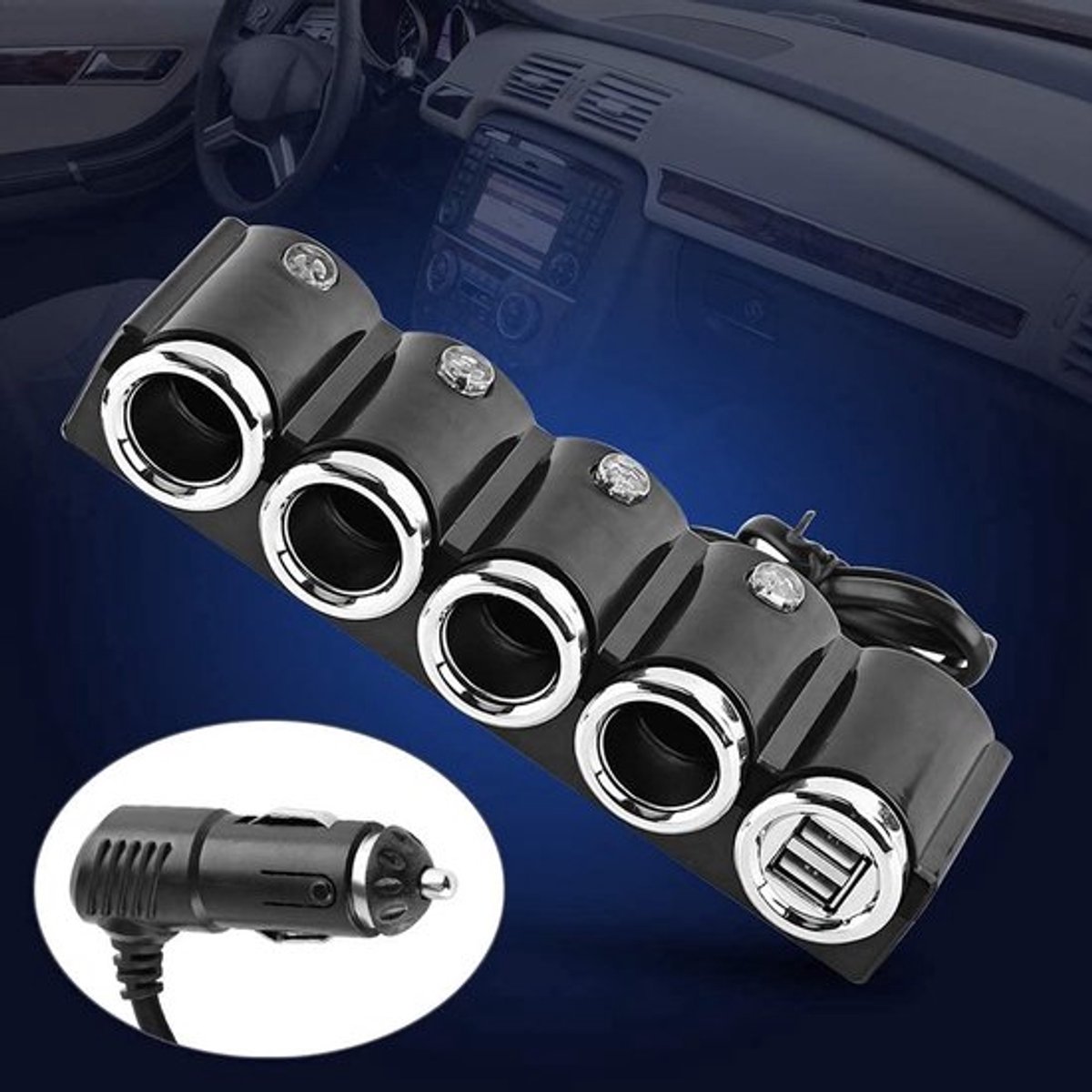 Sigarettenaansteker 12V 24V met 4-way USB splitter, geel