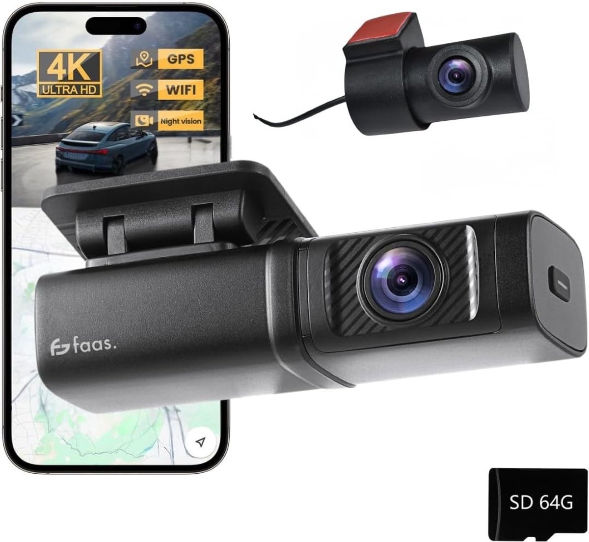 Dual Dashcam - Zwart - 4K Resolutie - Nachtzicht - Voor Auto's