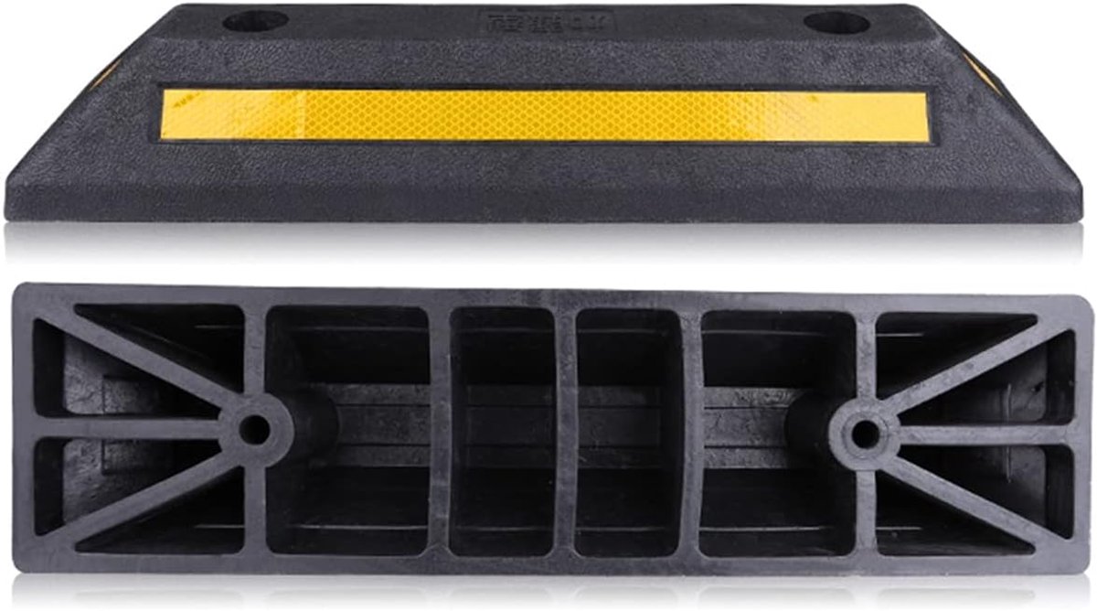 Parkeerwiel Stopper - Parkeerblok Rubber - Voertuigen Beveiligen - Hoge Zichtbaarheid Stickers - 2.5 kg - Zwart Geel