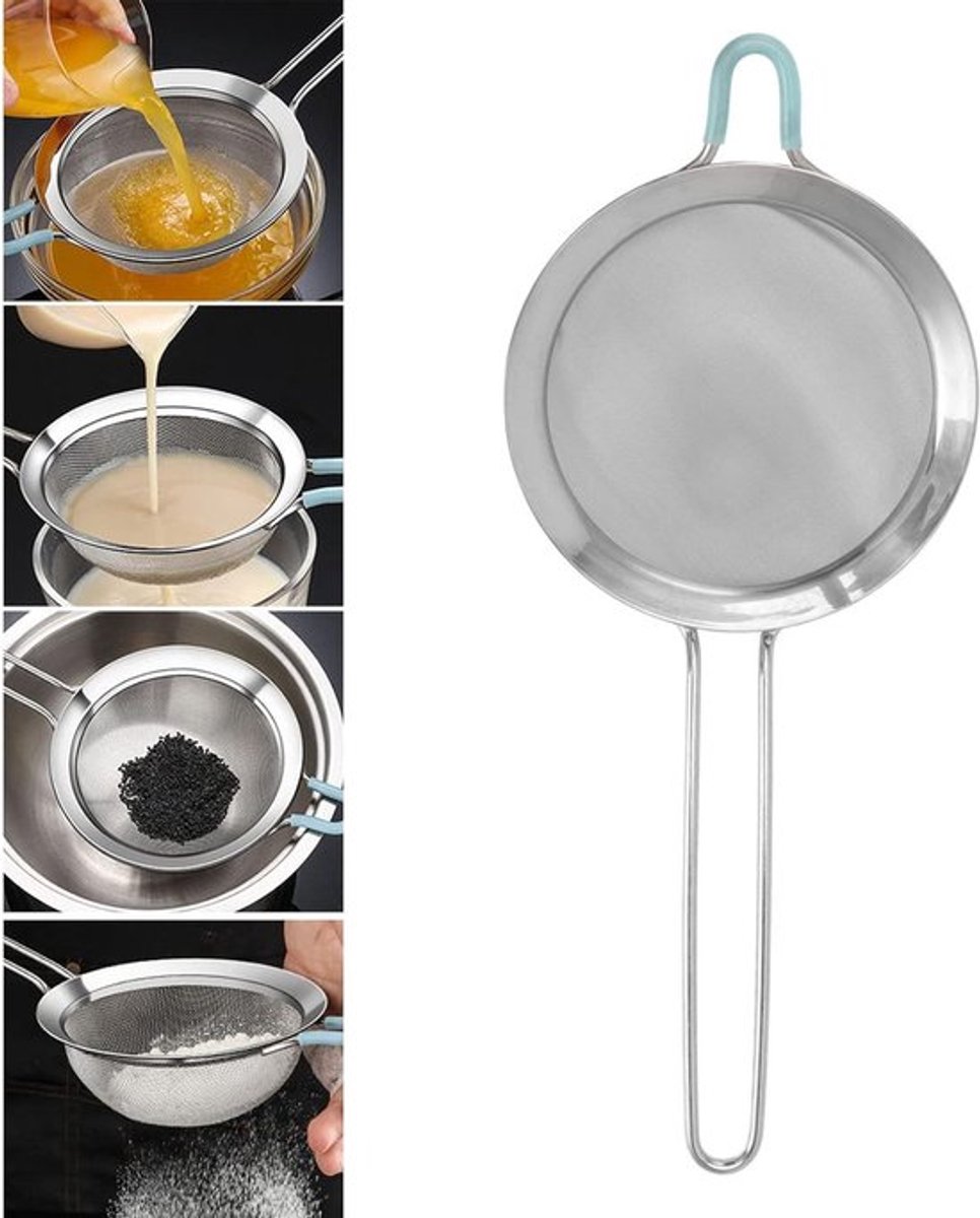 Vt products - Fijne Zeef - Roestvrijstalen Handmeelvergiet - Compact - Lange Steel