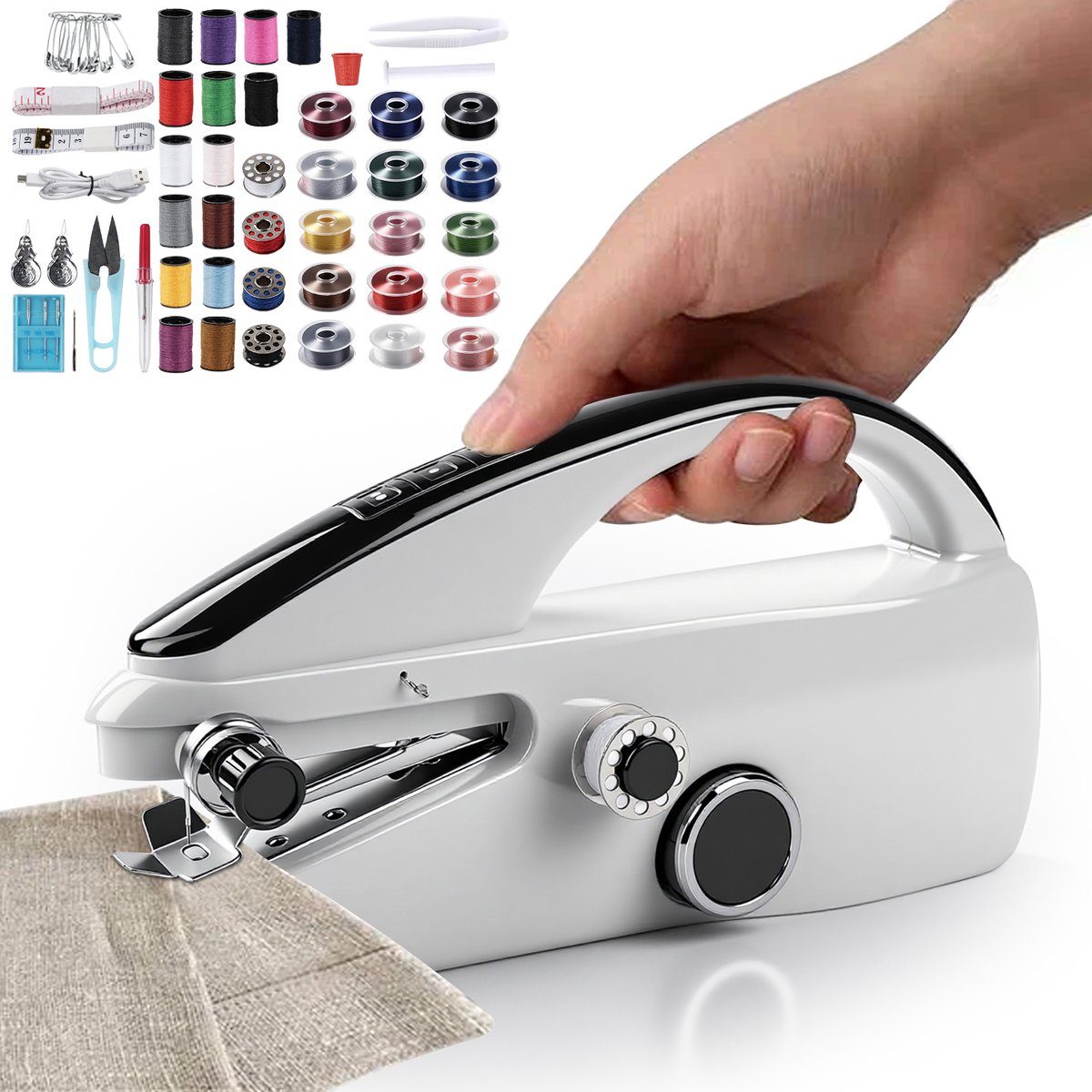 Handnaaimachine Set - Mini Naaimachine - Draagbare Elektrische Naaimachine - met Opbergdoos Naaipakket - 11x6x21 cm - Eenvoudige Naaimachine voor Beginners en Reizen - Draadloos Sewing Machine