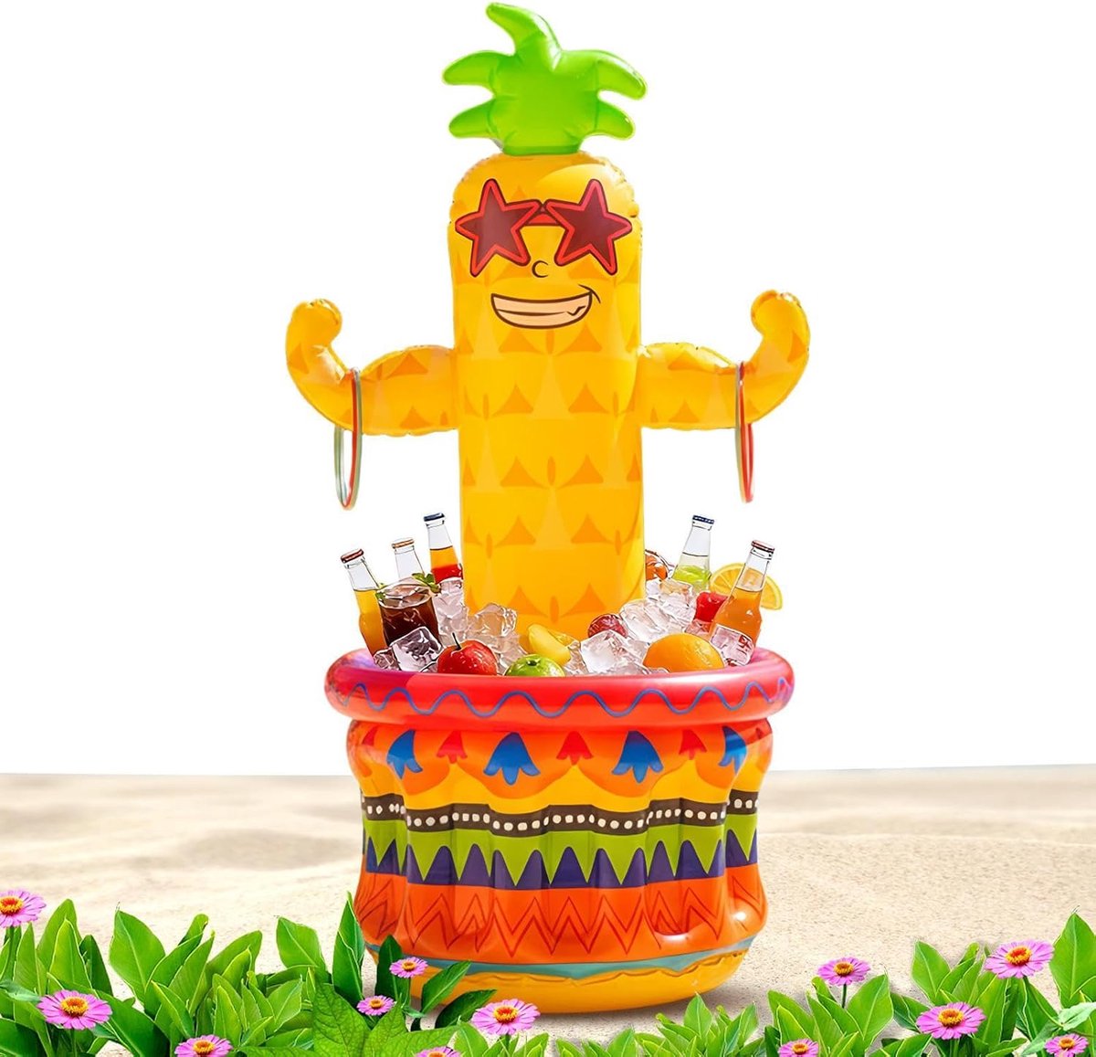 Opblaasbare Ananas Koeler - Draagbare Bar - Drankjes Koel Houden - Lekvrije IJsemmer - 122 x 60 cm - Geel