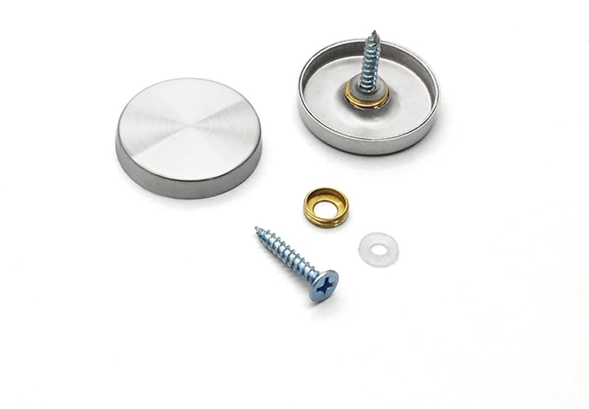 Set van 50 RVS Spiegelschroeven 16 mm met Decoratieve Afdekkappen en Bevestigingsmiddelen voor Spiegels, Meubels en Glasplaten