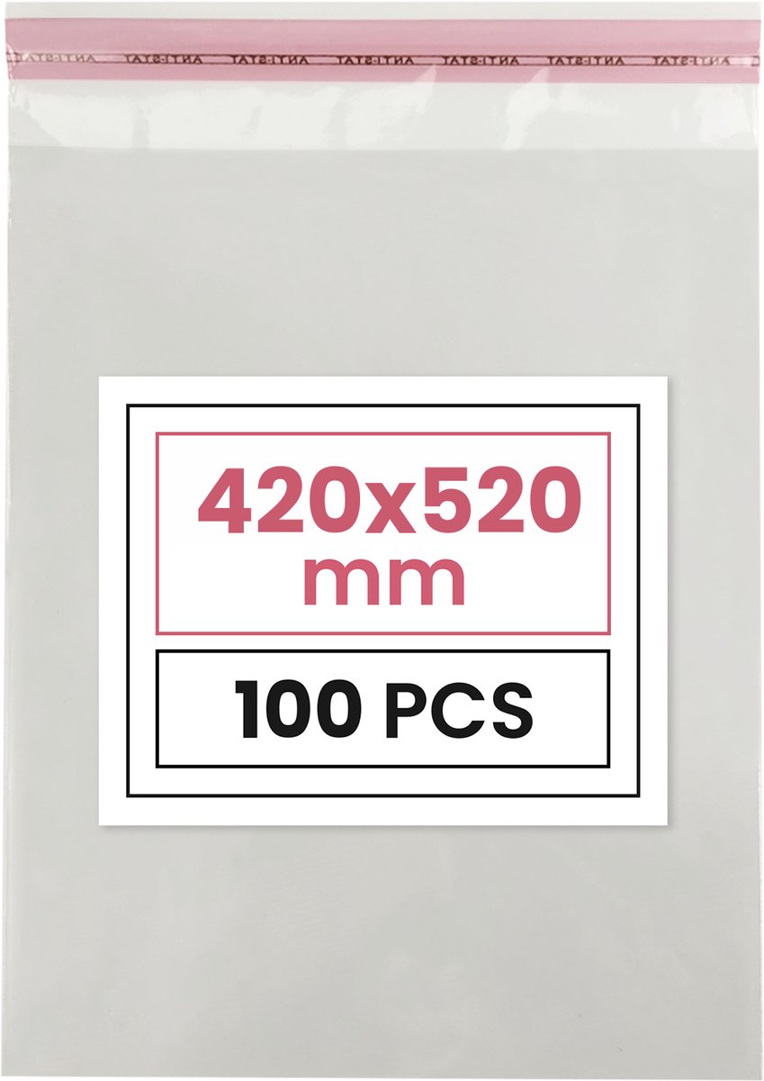 Plastic zakjes met plakstrim - 42x52 cm - transparant - 100 zakken