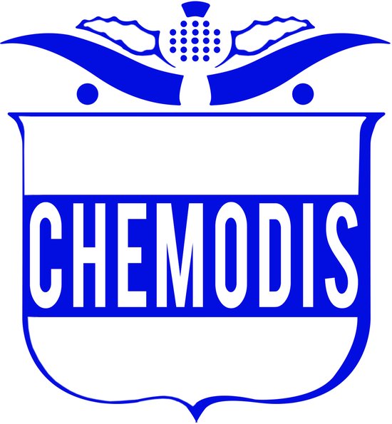 Blauw CHEMODIS logo op witte achtergrond.