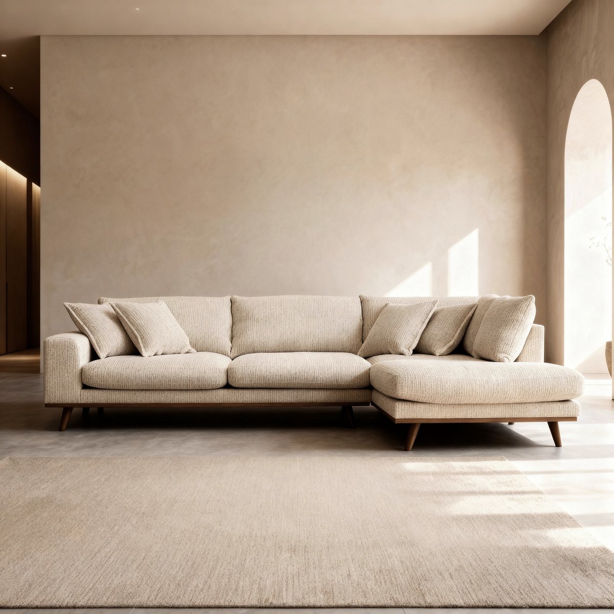 Giga Meubel Hoekbank Harper Silencio Beige – Rechts – 3-Zits – Stof – 303x212x86 cm