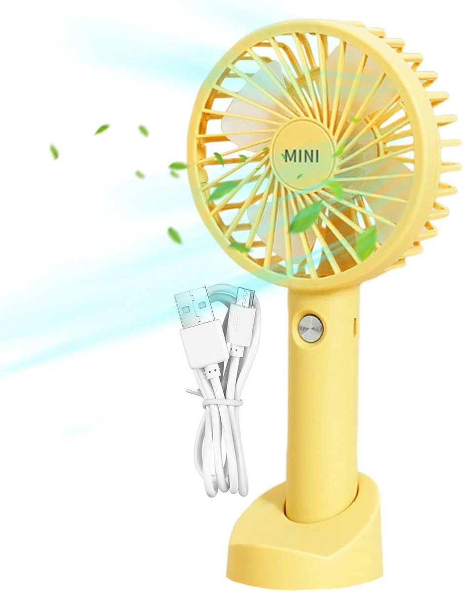 Draagbare Ventilator - Handventilator Tafelventilator - Persoonlijke Koeling - Met Telefoonhouder - 113 cm Breed - Geel