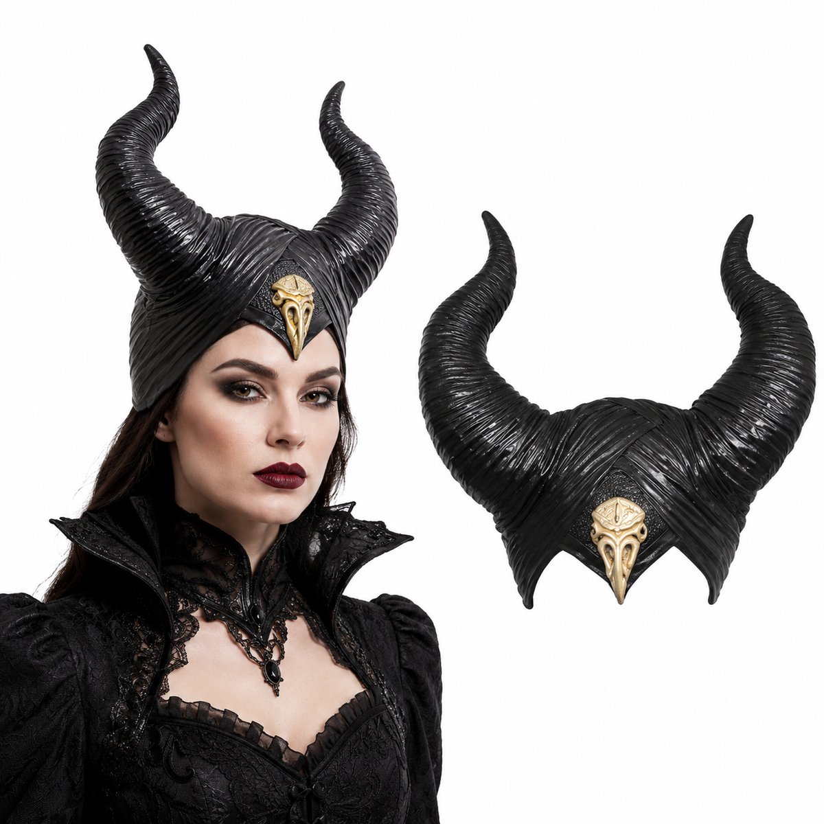 Geweo Maleficent Haarband - Zwarte Evil Queen Hoorns - Hoofdomtrek 55-60cm - Haarband Dames voor Halloween, Cosplay & Themafeest