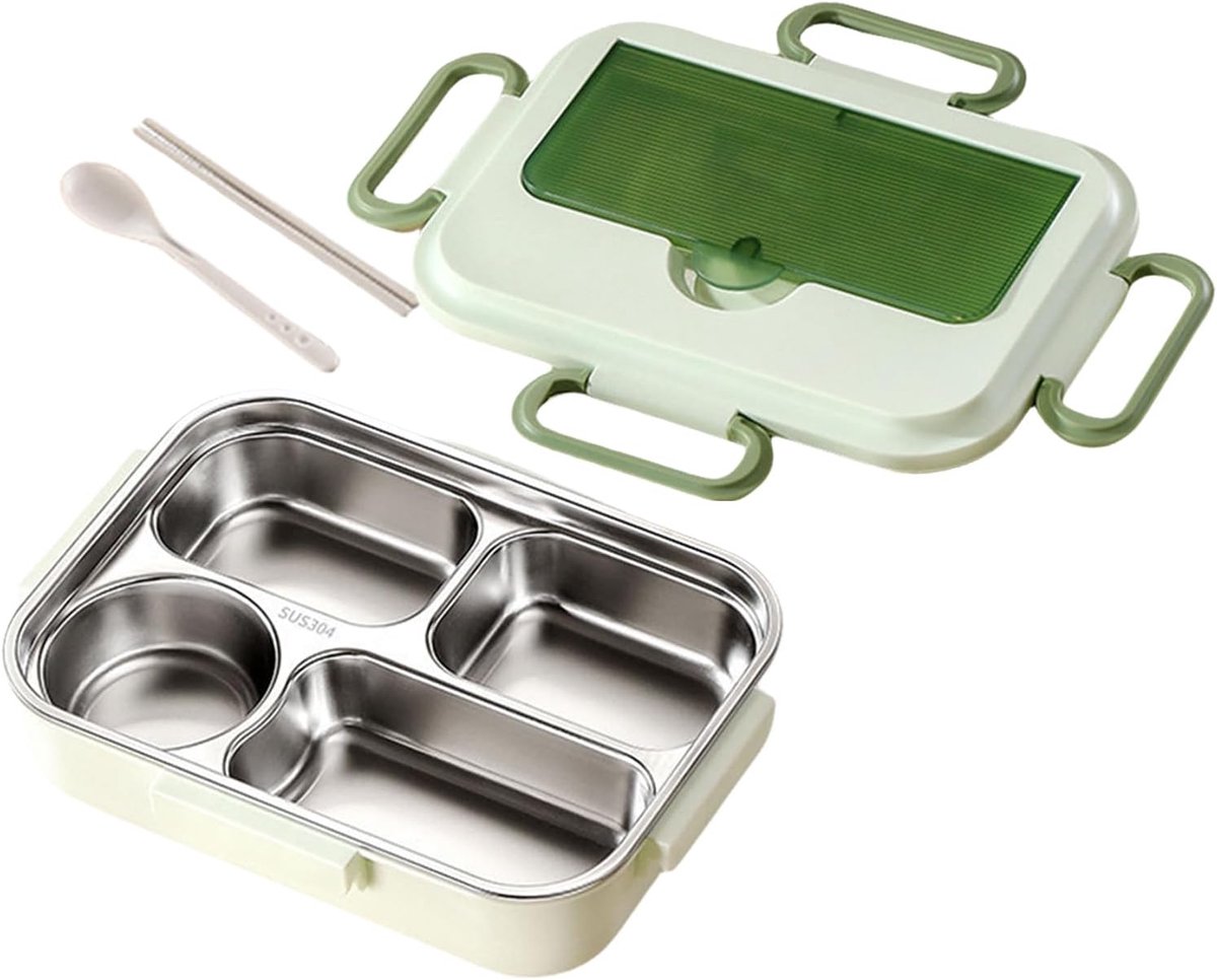 Geïsoleerde Voedselcontainer - Draagbare Lunchbox - Picknick en Reizen - Waaierontwerp met 4 vakken - 1.5 Liter - Groen