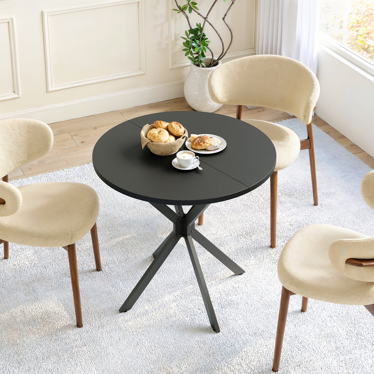 FloraGrace Salontafel Set - Ronde Bijzettafels Met Nestfunctie - Voor Woonkamer En Slaapkamer - Metaal En Spaanplaat - Eikenlook Wit