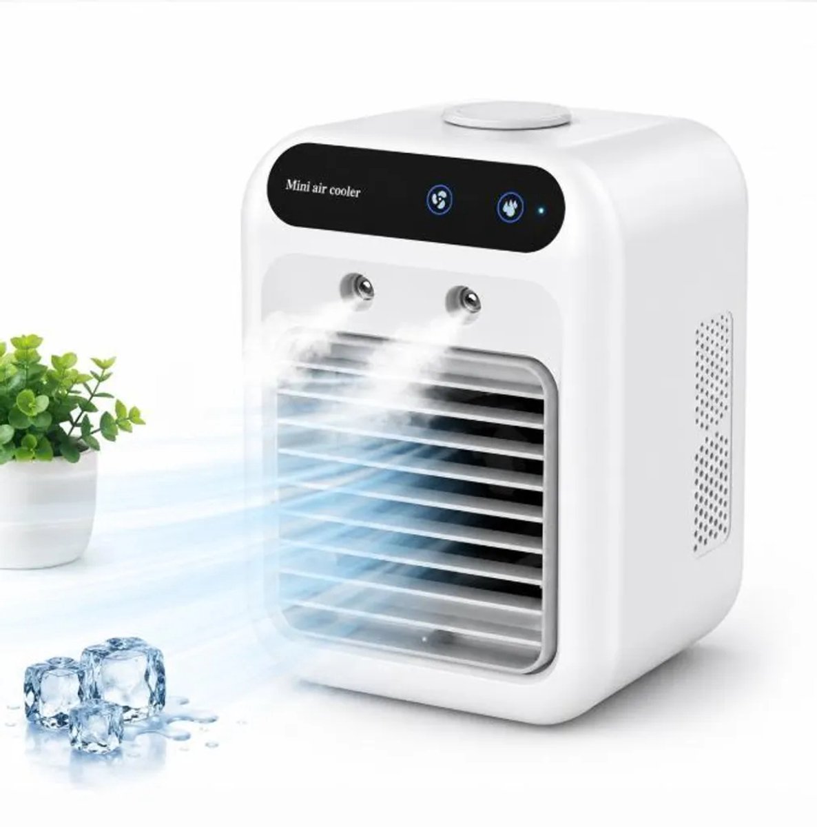 Deze stille mini-luchtkoeler is voorzien van een waternevelfunctie, aanraakbediening, twee ventilatorsnelheden en een geluidsniveau van minder dan 36 decibel, waardoor hij ideaal is om te slapen, te werken en voor verwarming in de zomer.