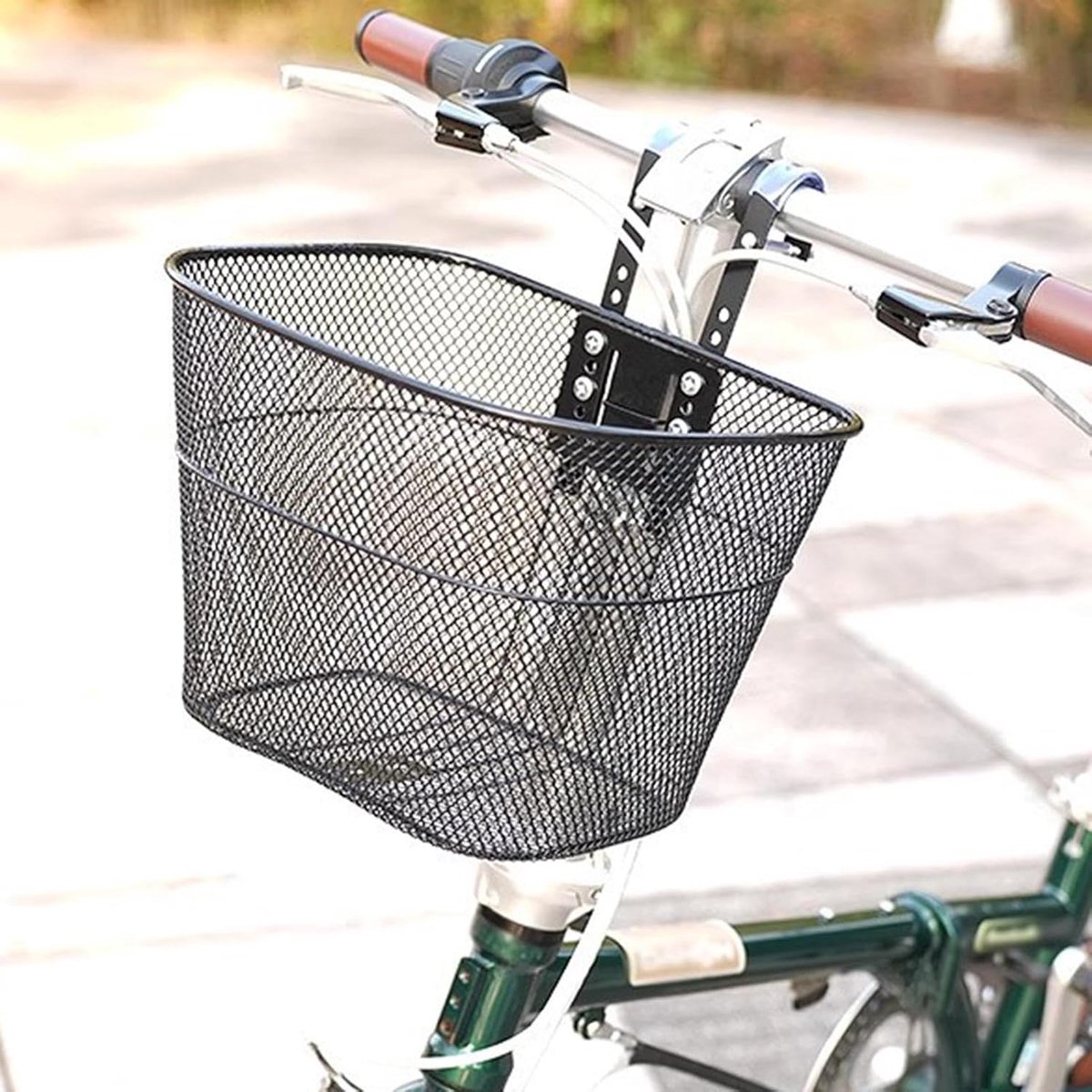 Fietsmand Voorop - Afneembaar Gaasrek - Dagelijkse Boodschappen - Universele Montage - 30.5x24x22 cm - Zwart