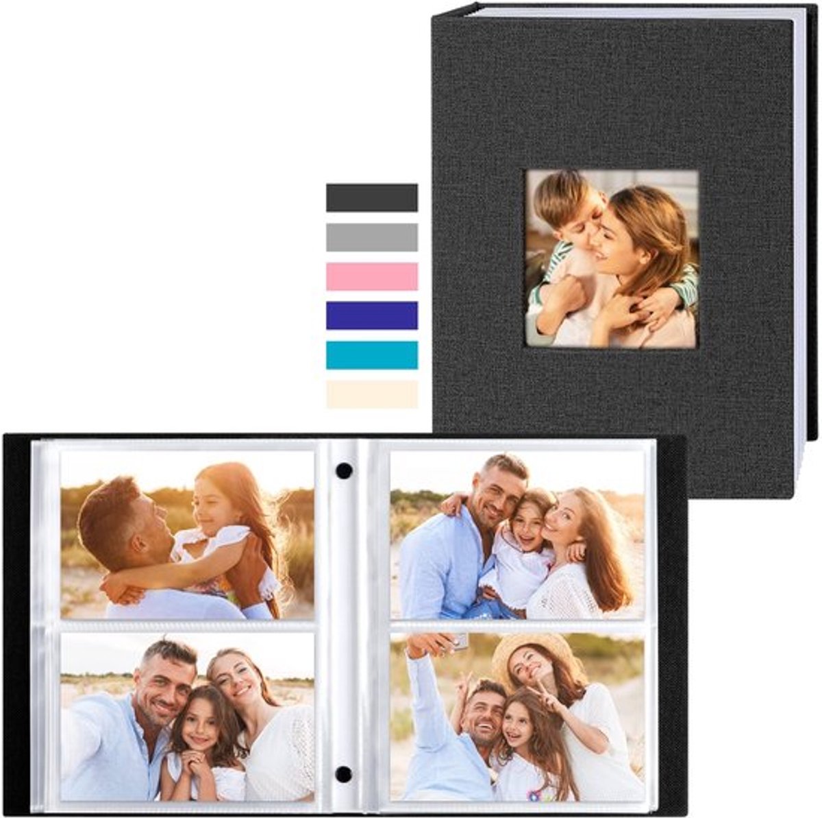 SVGCommerce - Fotoalbum - 200 Compartimenten - Elegant Linnen - Zwart