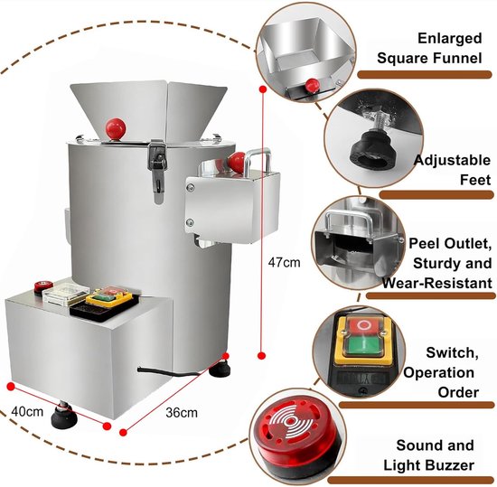 Elektrische Kastanjeschiller - Notenkraker Machine - Snel Noten Pellen - Automatische Tijdsinstelling - 200 Kg Per Uur - Zilver — afbeelding 5