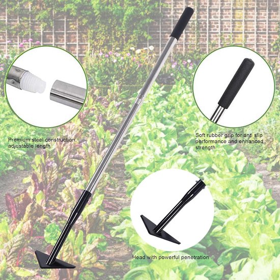 Driehoekige Schoffel - Onkruidverwijderaar Tuin - Tuinonderhoud Wieden - Verstelbare Lange Steel - Tot 145 Cm - Zwart — afbeelding 2