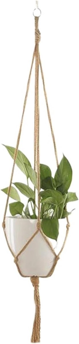Plantenhanger Macramé - Hangmand Bloempot - Interieurdecoratie - Handgemaakt Touw - 90 cm - Naturel