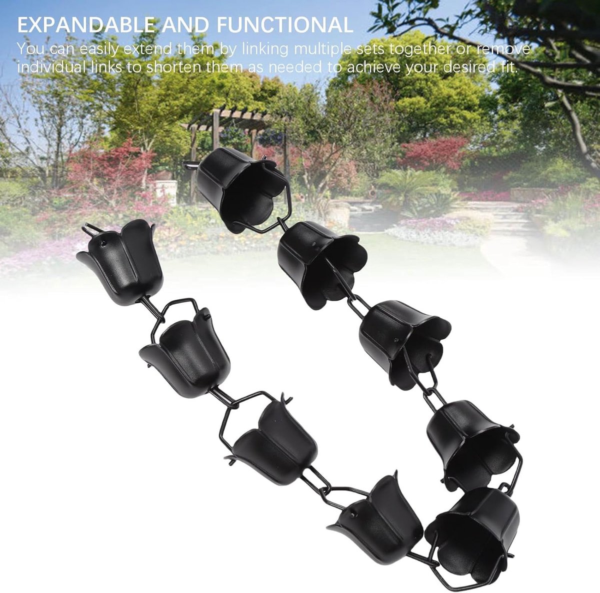 Regenketting - Regenvanger - Waterafvoer Tuin - Bloemvormige Bekers - 33 Ft Lengte - Mat Zwart