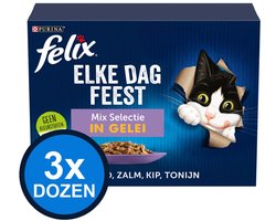 3x Felix - Elke Dag Feest Senior Mix Selectie in Gelei - Kattenvoer Natvoer - doos 12x85g
