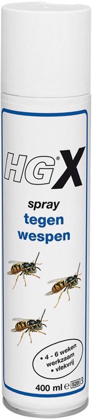 HGX spray tegen wespen, 400 ml, met afbeeldingen van wespen.