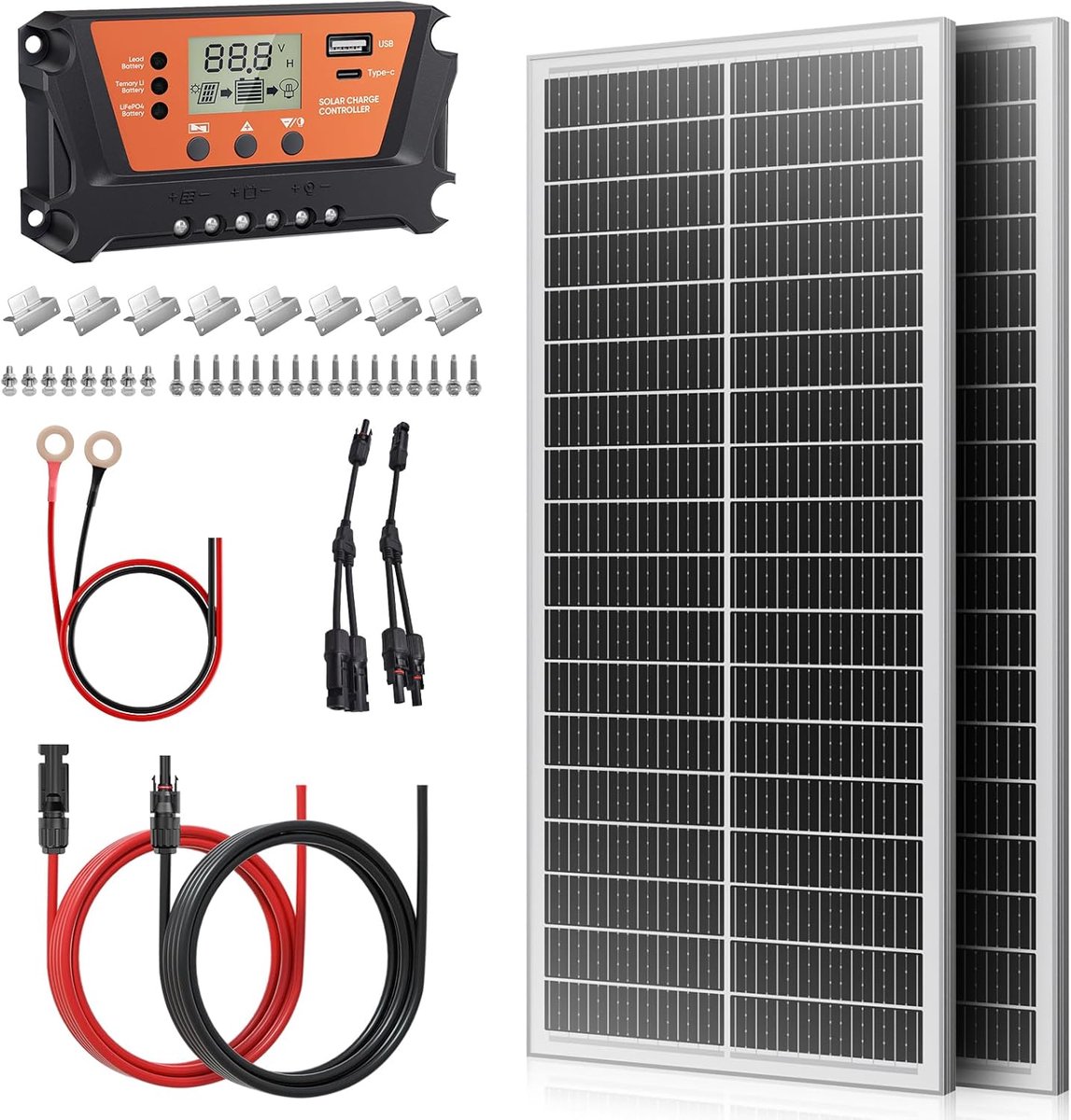 Zonnepaneel Kit - Zonnecel Paneel - Energie Opwekken - Monokristallijn 200W - 67 x 3 x 134 cm - Zwart