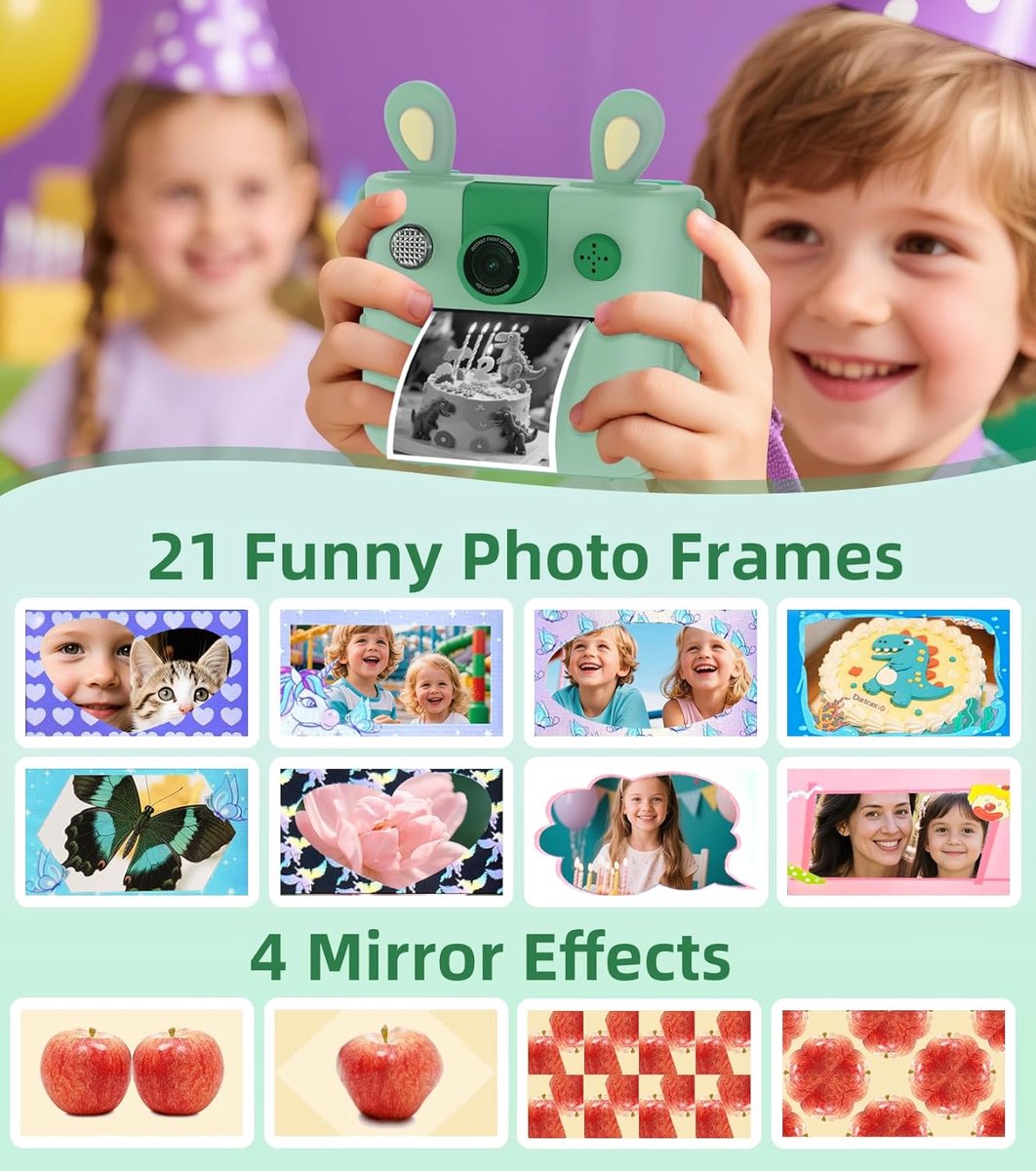 Direct Klaar Camera - Kinder Camera Printen - Vakantie Cadeau - 180 Graden Draaibare Lens - 1080P Video - Groen