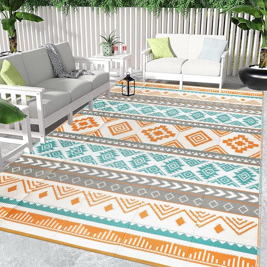 Outdoor Tapijt - Balkontapijt Terrastapijt - Kamperen en Picknicken - Omkeerbaar en Waterdicht - 245 x 305 cm - Geel van OutDoor — afbeelding 4