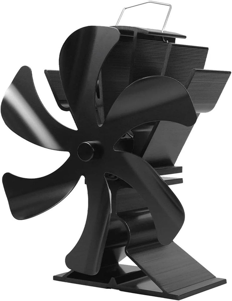 Houtkachel Ventilator - Kachel Fan - Warmte Circuleren - Zelfstroomvoorziening - 6 Bladen - Zwart