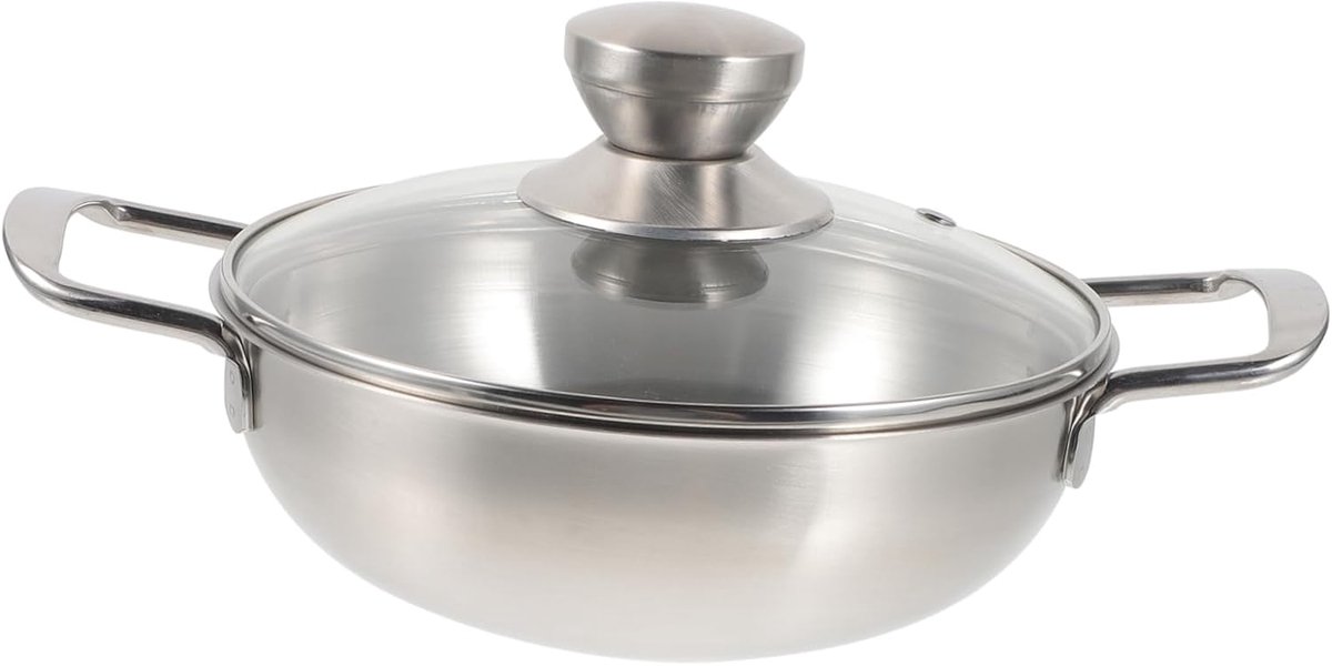 Mini Kookpan - Draagbare Steelpan - Warme Maaltijden Maken - Dubbele Handgrepen - 27.5 cm - Zilverkleurig