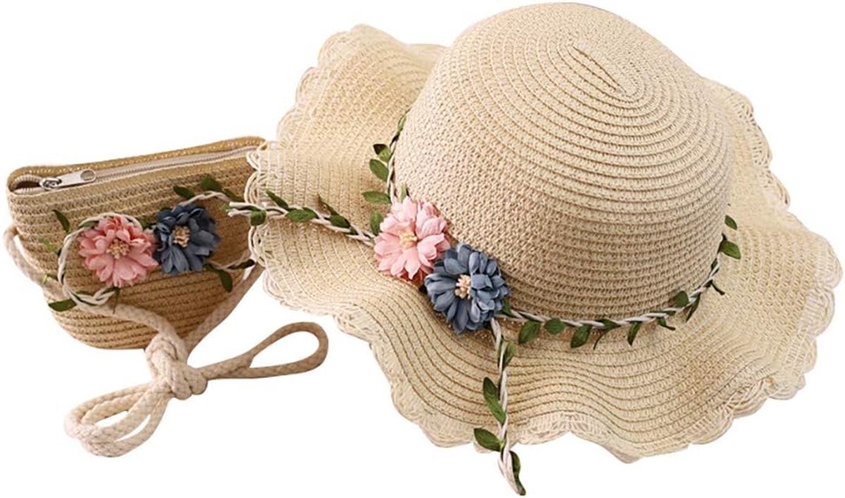 Zonnehoed Kinderen - Zomerse Set - Buiten Spelen - Met Bijpassende Tas - One Size - Bloemenprint