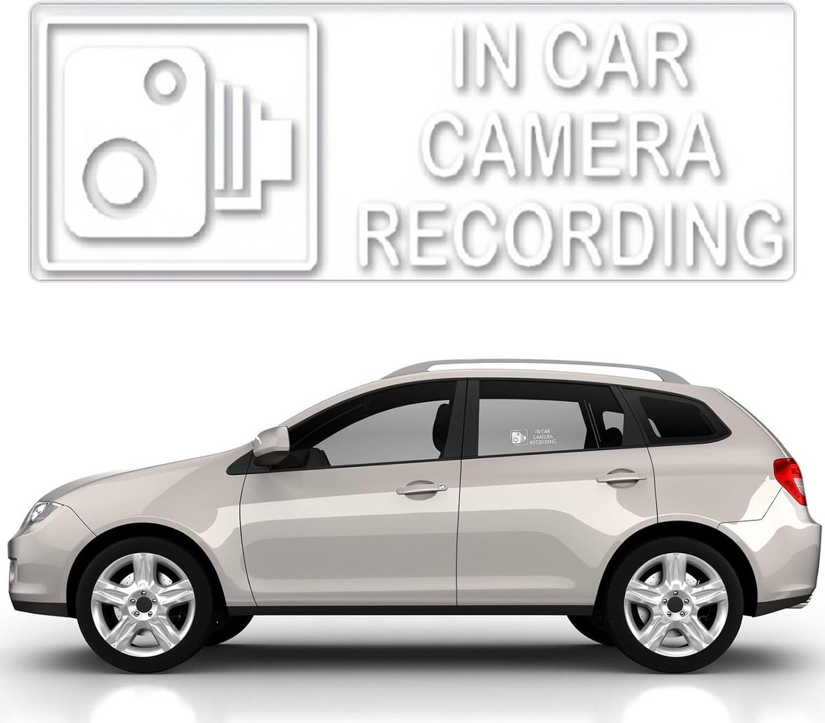 Waarschuwingsstickers Auto - Camera Stickers - Voertuig Beveiligen - Opvallend Design - 12 x 45 cm - Wit Zwart
