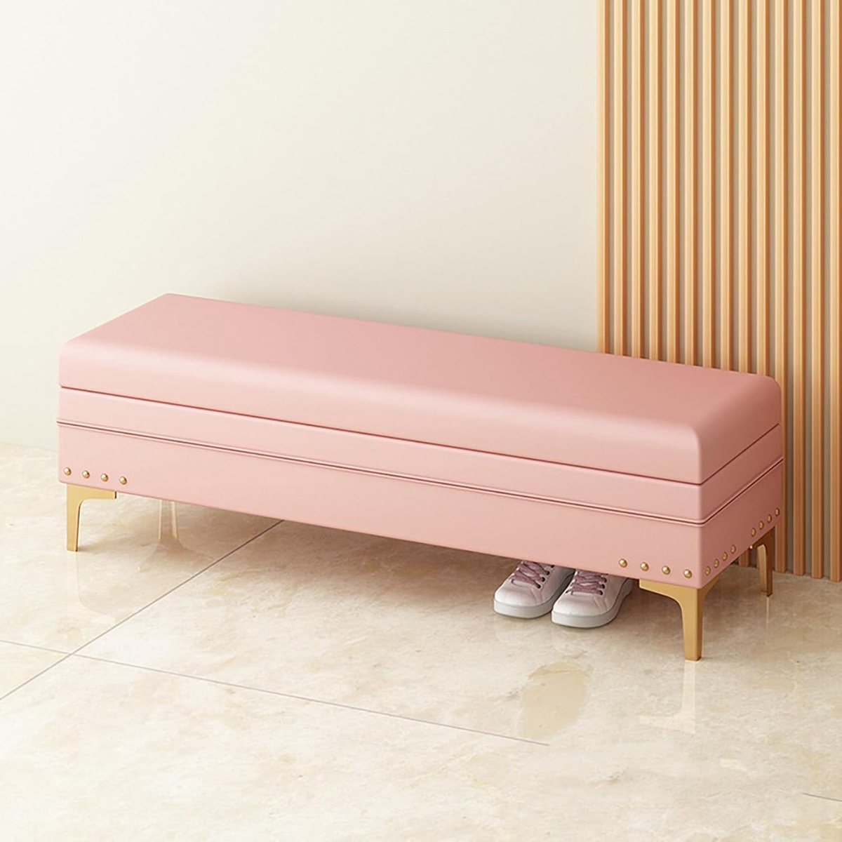 Opbergbank - Poef zitting - Entree organiseren - Hoge dichtheid spons - 40x40x40cm - Roze