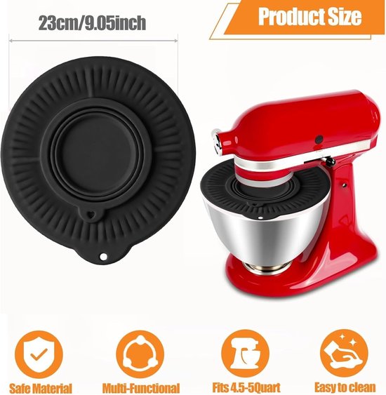 Mixer Spatdeksel - Keukenmachine Deksel - Schoon Bakken - Voedselveilig Siliconen - 45 Liter - Grijs — afbeelding 5