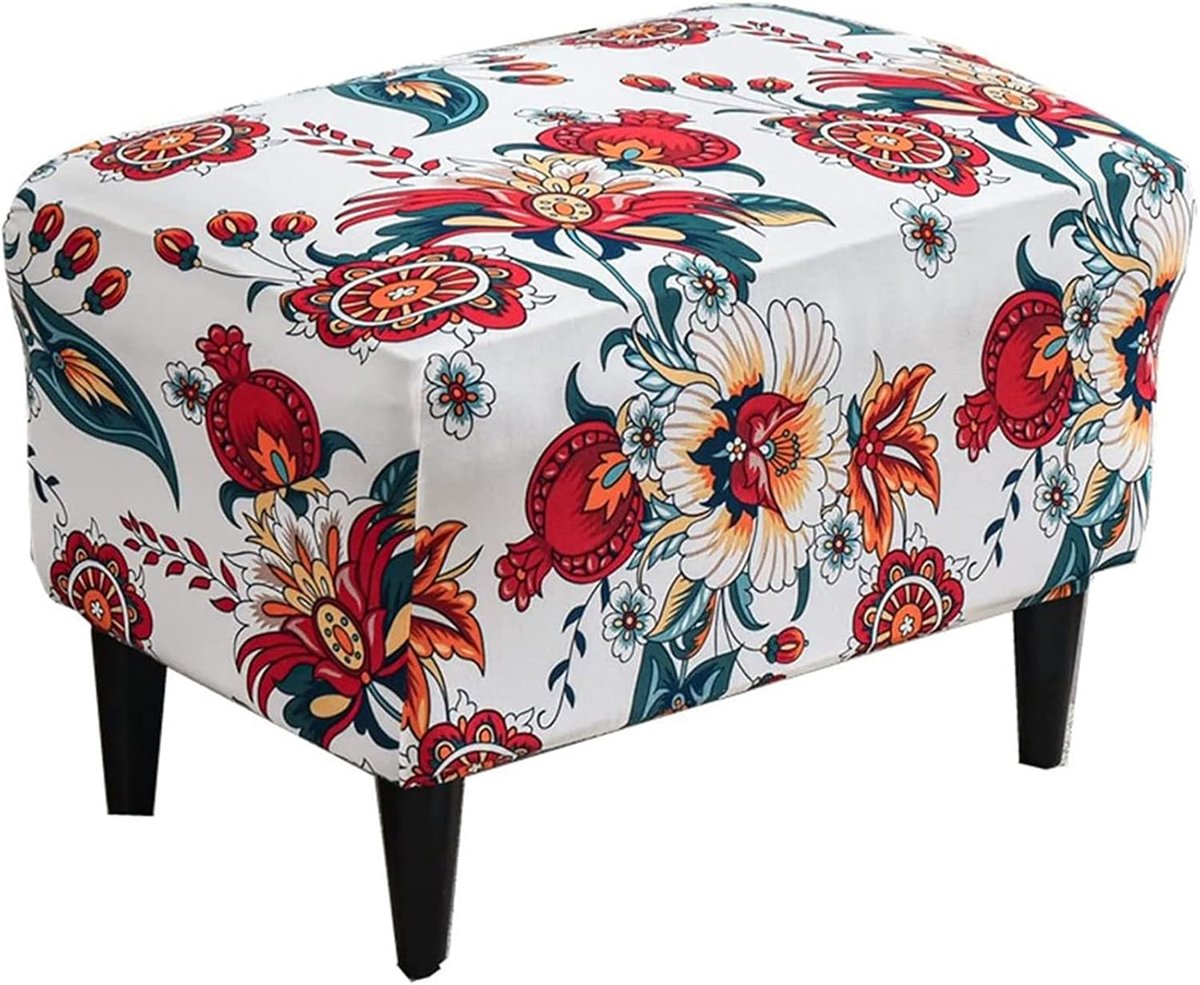 Voetenbankhoes - Ottomaanse hoes - Meubels Beschermen - Elastische Bodem - 65-75 cm - Bloemenprint